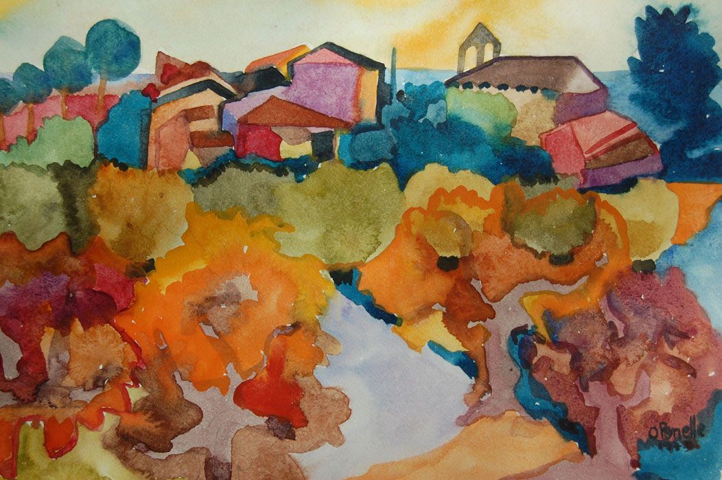 Odile Penelle - Annee 70 - La chapelle - Aquarelle