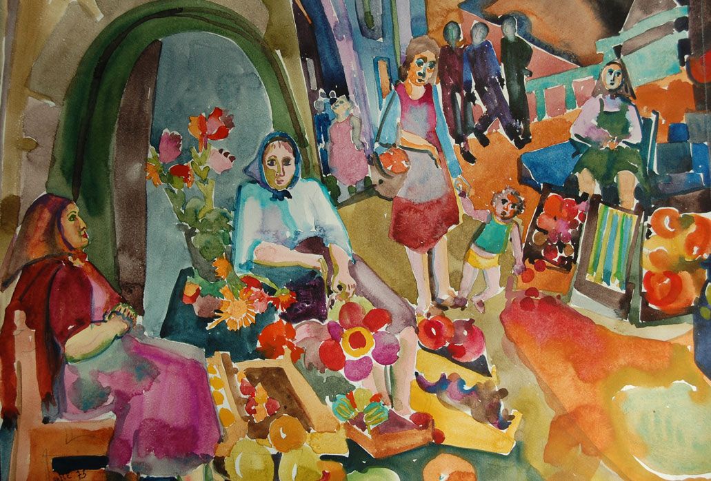 Odile Penelle - Annee 70 - Marché de Provence - Aquarelle